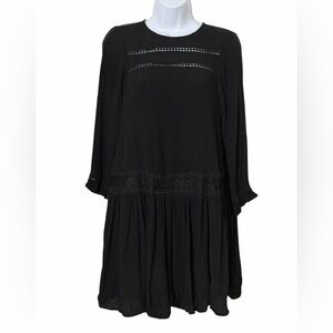 H&M Black Long Sleeve Lace Trim Feminine Chic Mini Dress Size 2 Cottagecore